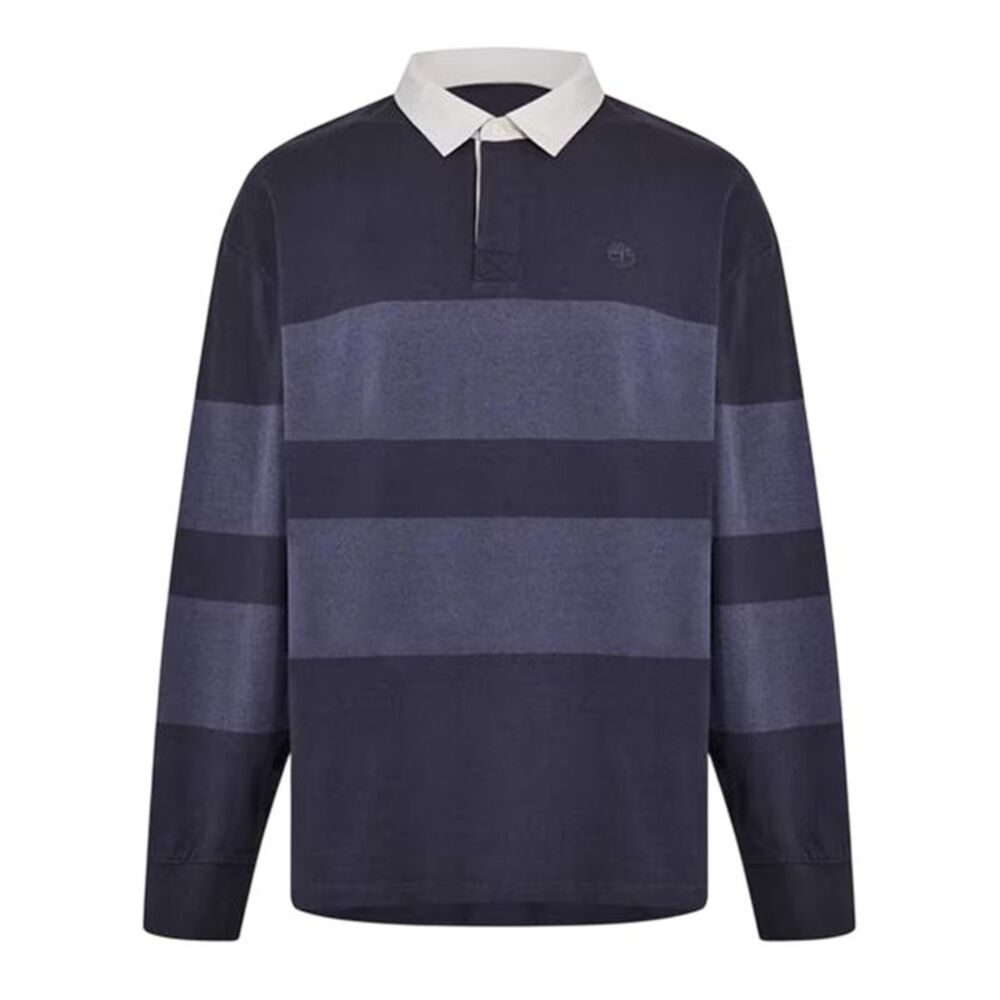 Timberland Mens Striped Long-Sleeved Rugby Polo Shirt / Black